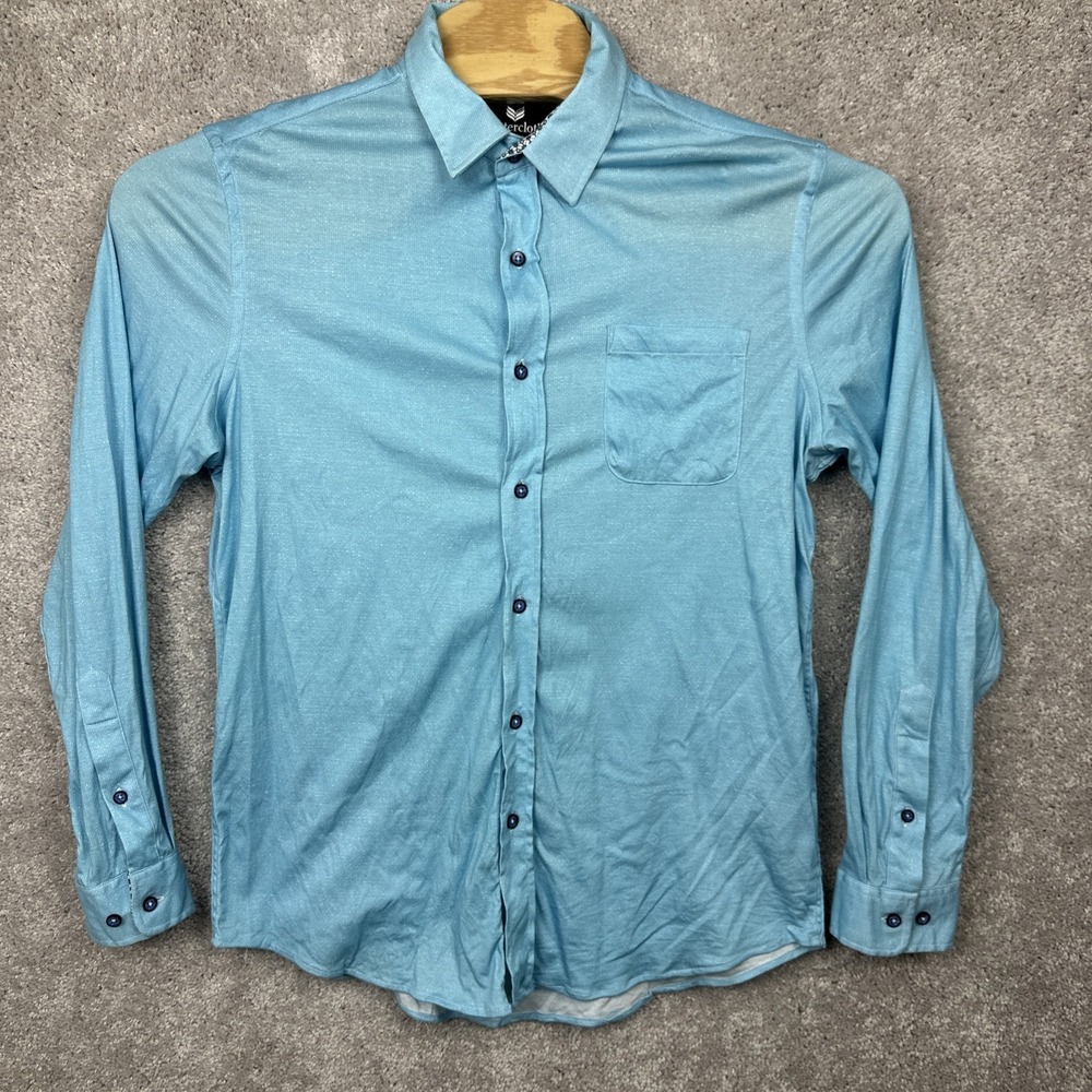 Buttercloth Shirt Mens Large Blue Regular Fit Flip Cuff Long Sleeve Button Up